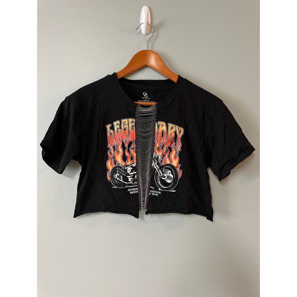 Womens Size S Organic Generation XS Motorcycle Chain Black Crop Short Sleeve